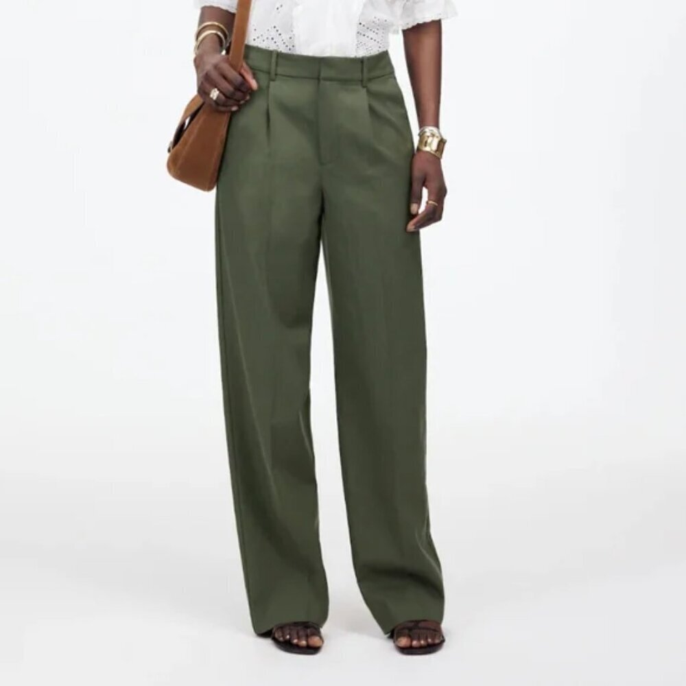 Madewell Slouchy Front Pleats Straight Leg Pants Green Size 8/M NWOT